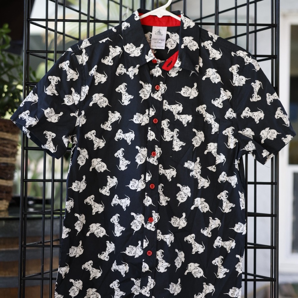 Disney 101 Dalmatians Button-Up Shirt Boys Medium Black Allover Print